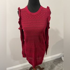 Lauren Conrad - Red/burgundy long sleeved, ruffle, cold shoulder body con dress